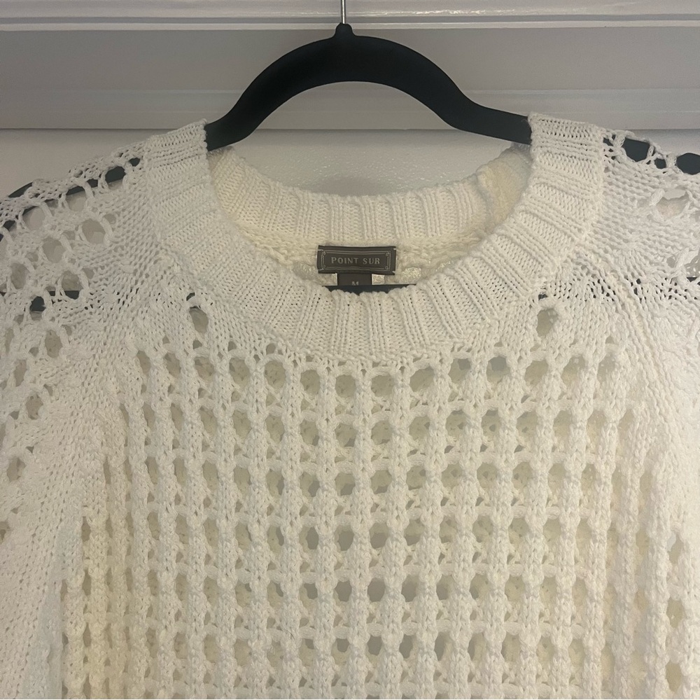 Point Sur (J. Crew) - Open-Knit Crochet Crewneck Sweater - size M - white - Picture 3 of 5